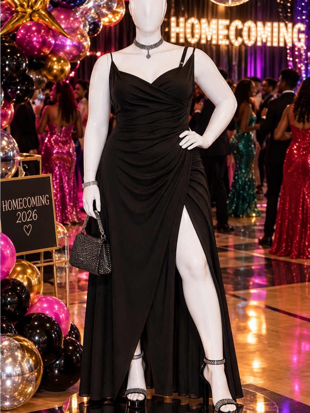 Emerald Sundae Black Asymmetrical Draped Dress